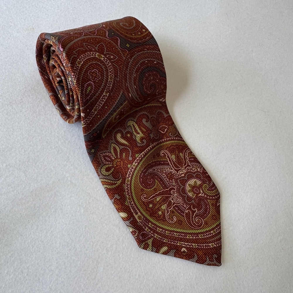 Vintage Robert Talbott Best of Class Men's Silk Paisley Tie Rust Green 3.75" USA